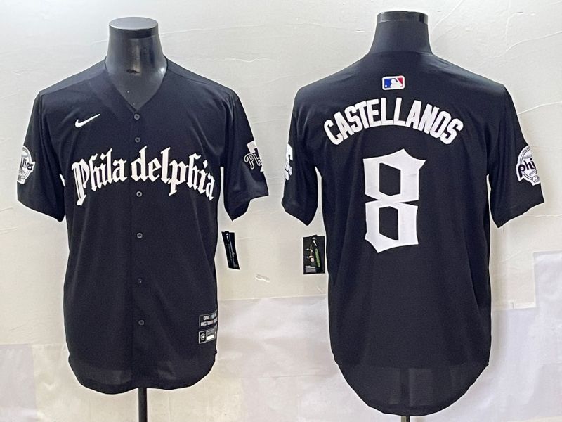 Men 2025 Philadelphia Phillies #8 Castellanos Black Five generations Joint Name Nike MLB Jersey style 1